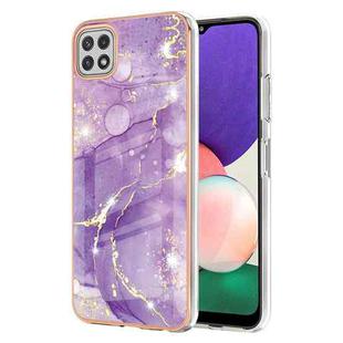 For Samsung Galaxy A22 5G US Version Electroplating Marble Pattern Dual-side IMD TPU Shockproof Case(Purple 002)