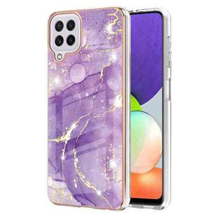 For Samsung Galaxy A22 4G EU Version Electroplating Marble Pattern Dual-side IMD TPU Shockproof Case(Purple 002)