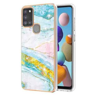 For Samsung Galaxy A21s Electroplating Marble Pattern Dual-side IMD TPU Shockproof Case(Green 004)