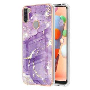 For Samsung Galaxy A11 / M11 Electroplating Marble Pattern Dual-side IMD TPU Shockproof Case(Purple 002)