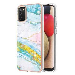 For Samsung Galaxy A02s EU Version Electroplating Marble Pattern Dual-side IMD TPU Shockproof Case(Green 004)