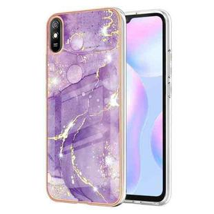 For Xiaomi Redmi 9A Electroplating Marble Pattern Dual-side IMD TPU Shockproof Case(Purple 002)