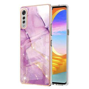 For LG Velvet 5G / 4G Electroplating Marble Pattern Dual-side IMD TPU Shockproof Case(Purple 001)