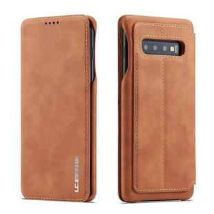 For Galaxy S10 Hon Ancient Series Leather Case with Card Slots & Holder & Wallet(Brown)