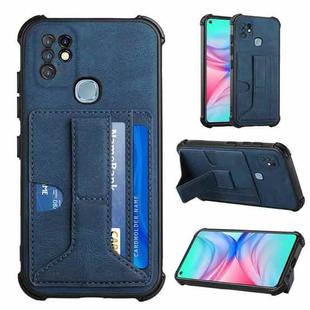 For Infinix Hot 10 Dream PU + TPU Four-corner Shockproof Back Cover Case with Card Slots & Holder(Blue)