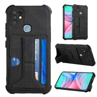 For Infinix Hot 10 Dream PU + TPU Four-corner Shockproof Back Cover Case with Card Slots & Holder(Black)