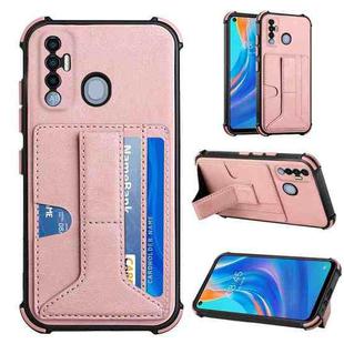 For Tecno Spark 7 Pro Dream PU + TPU Four-corner Shockproof Back Cover Case with Card Slots & Holder(Rose Gold)