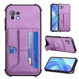 For Xiaomi Mi 11 Lite Dream PU + TPU Four-corner Shockproof Back Cover Case with Card Slots & Holder(Purple)