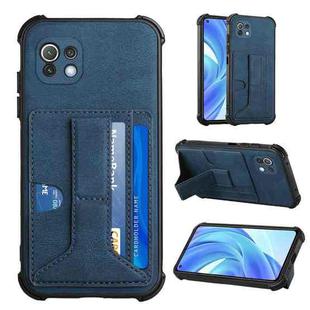 For Xiaomi Mi 11 Lite Dream PU + TPU Four-corner Shockproof Back Cover Case with Card Slots & Holder(Blue)
