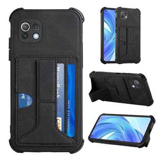 For Xiaomi Mi 11 Lite Dream PU + TPU Four-corner Shockproof Back Cover Case with Card Slots & Holder(Black)