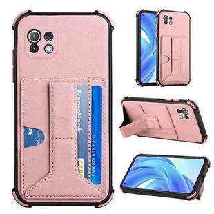 For Xiaomi Mi 11 Lite Dream PU + TPU Four-corner Shockproof Back Cover Case with Card Slots & Holder(Rose Gold)