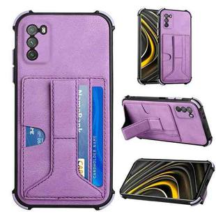 For Xiaomi Poco M3 Dream PU + TPU Four-corner Shockproof Back Cover Case with Card Slots & Holder(Purple)