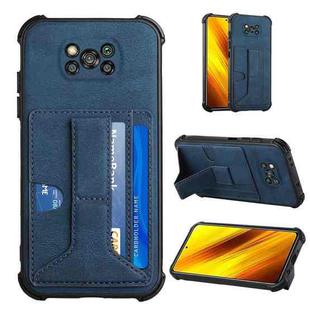 For Xiaomi Poco X3 NFC / Poco X3 / Poco X3 Pro Dream PU + TPU Four-corner Shockproof Back Cover Case with Card Slots & Holder(Blue)