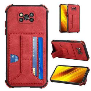 For Xiaomi Poco X3 NFC / Poco X3 / Poco X3 Pro Dream PU + TPU Four-corner Shockproof Back Cover Case with Card Slots & Holder(Red)