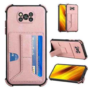 For Xiaomi Poco X3 NFC / Poco X3 / Poco X3 Pro Dream PU + TPU Four-corner Shockproof Back Cover Case with Card Slots & Holder(Rose Gold)