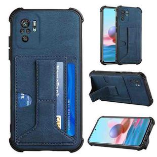 For Xiaomi Redmi Note 10 4G / Note 10S Dream PU + TPU Four-corner Shockproof Back Cover Case with Card Slots & Holder(Blue)