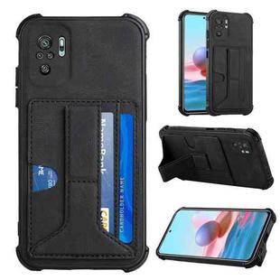 For Xiaomi Redmi Note 10 4G / Note 10S Dream PU + TPU Four-corner Shockproof Back Cover Case with Card Slots & Holder(Black)