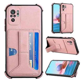 For Xiaomi Redmi Note 10 4G / Note 10S Dream PU + TPU Four-corner Shockproof Back Cover Case with Card Slots & Holder(Rose Gold)