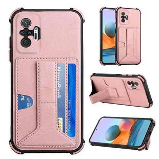 For Xiaomi Redmi Note 10 Pro /  Note 10 Pro Max Dream PU + TPU Four-corner Shockproof Back Cover Case with Card Slots & Holder(Rose Gold)