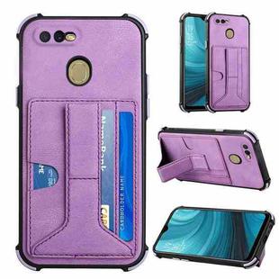 For OPPO A7 / A5s / A12 / A11k Dream PU + TPU Four-corner Shockproof Back Cover Case with Card Slots & Holder(Purple)