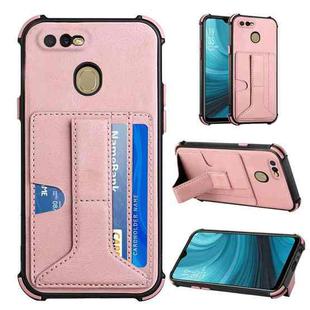 For OPPO A7 / A5s / A12 / A11k Dream PU + TPU Four-corner Shockproof Back Cover Case with Card Slots & Holder(Rose Gold)