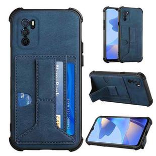 For OPPO A16 Dream PU + TPU Four-corner Shockproof Back Cover Case with Card Slots & Holder(Blue)