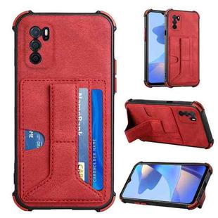 For OPPO A16 Dream PU + TPU Four-corner Shockproof Back Cover Case with Card Slots & Holder(Red)