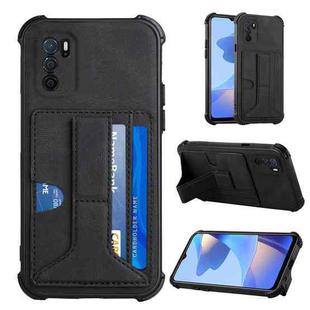 For OPPO A16 Dream PU + TPU Four-corner Shockproof Back Cover Case with Card Slots & Holder(Black)
