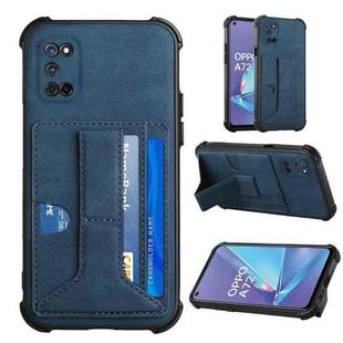 For OPPO A52 / A72 / A92 Dream PU + TPU Four-corner Shockproof Back Cover Case with Card Slots & Holder(Blue)