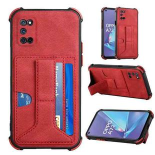 For OPPO A52 / A72 / A92 Dream PU + TPU Four-corner Shockproof Back Cover Case with Card Slots & Holder(Red)