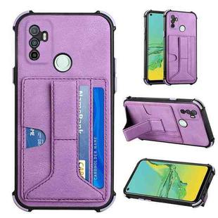 For OPPO A53 / A33 2020 / A32 Dream PU + TPU Four-corner Shockproof Back Cover Case with Card Slots & Holder(Purple)