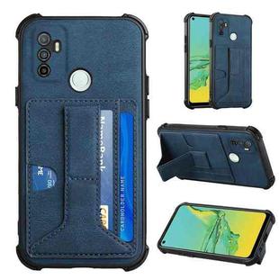 For OPPO A53 / A33 2020 / A32 Dream PU + TPU Four-corner Shockproof Back Cover Case with Card Slots & Holder(Blue)