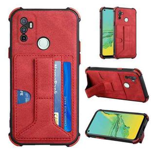 For OPPO A53 / A33 2020 / A32 Dream PU + TPU Four-corner Shockproof Back Cover Case with Card Slots & Holder(Red)