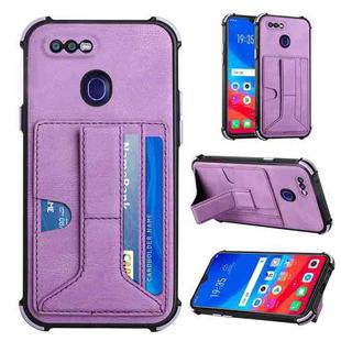 For OPPO F9 / A7x Dream PU + TPU Four-corner Shockproof Back Cover Case with Card Slots & Holder(Purple)