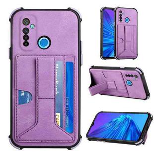 For OPPO Realme 5 / Realme C3 Dream PU + TPU Four-corner Shockproof Back Cover Case with Card Slots & Holder(Purple)