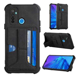 For OPPO Realme 5 / Realme C3 Dream PU + TPU Four-corner Shockproof Back Cover Case with Card Slots & Holder(Black)