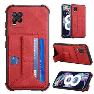 For OPPO Realme 8 Dream PU + TPU Four-corner Shockproof Back Cover Case with Card Slots & Holder(Red)