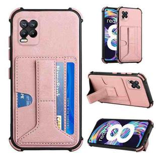 For OPPO Realme 8 Dream PU + TPU Four-corner Shockproof Back Cover Case with Card Slots & Holder(Rose Gold)
