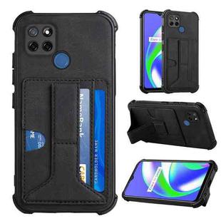 For OPPO Realme C12 / C25 / Narzo 20 / Narzo 30A Dream PU + TPU Four-corner Shockproof Back Cover Case with Card Slots & Holder(Black)