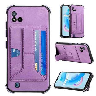 For OPPO Realme C20 Dream PU + TPU Four-corner Shockproof Back Cover Case with Card Slots & Holder(Purple)