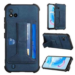 For OPPO Realme C20 Dream PU + TPU Four-corner Shockproof Back Cover Case with Card Slots & Holder(Blue)