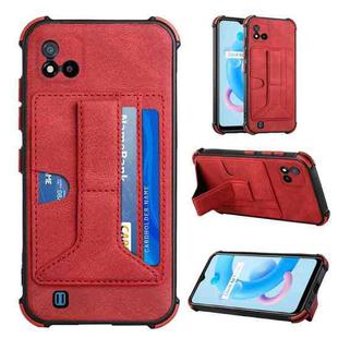 For OPPO Realme C20 Dream PU + TPU Four-corner Shockproof Back Cover Case with Card Slots & Holder(Red)