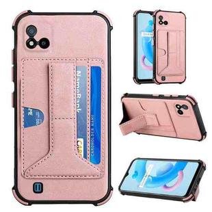 For OPPO Realme C20 Dream PU + TPU Four-corner Shockproof Back Cover Case with Card Slots & Holder(Rose Gold)