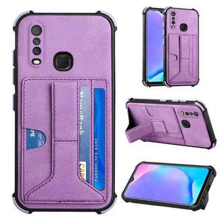 For vivo Y12i / Y11 / Y12 / Y15 / Y17 Dream PU + TPU Four-corner Shockproof Back Cover Case with Card Slots & Holder(Purple)