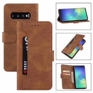For Samsung Galaxy S10+ Reverse Buckle Horizontal Flip PU Leather Case with Holder & Card Slot & Wallet(Brown)