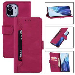 For Xiaomi Mi 11 Reverse Buckle Horizontal Flip PU Leather Case with Holder & Card Slot & Wallet(Wine Red)