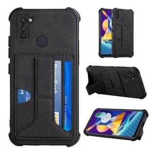 For Samsung Galaxy A11 EU Version / M11 Dream PU + TPU Four-corner Shockproof Back Cover Case with Card Slots & Holder(Black)