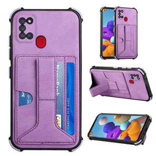For Samsung Galaxy A21s Dream PU + TPU Four-corner Shockproof Back Cover Case with Card Slots & Holder(Purple)