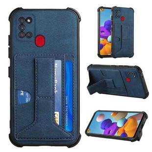 For Samsung Galaxy A21s Dream PU + TPU Four-corner Shockproof Back Cover Case with Card Slots & Holder(Blue)