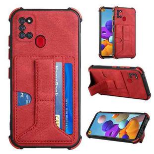 For Samsung Galaxy A21s Dream PU + TPU Four-corner Shockproof Back Cover Case with Card Slots & Holder(Red)